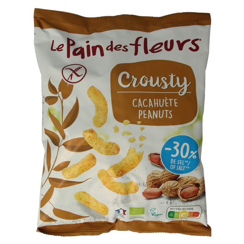 Pain Des Fleurs Chips gepoft pinda -30% zout glutenvrij vegan bio 75 Gram
