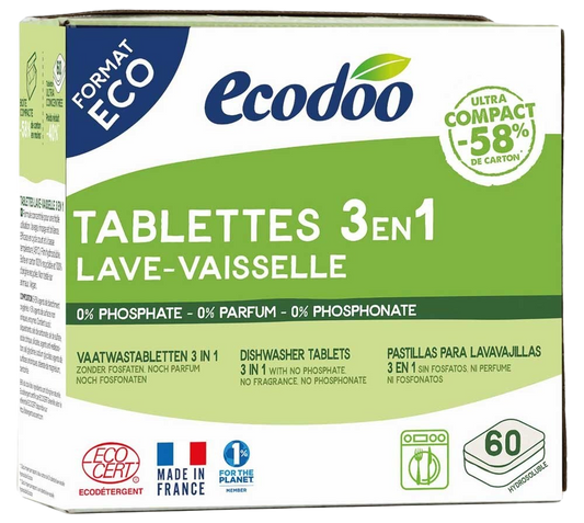 Ecodoo Vaatwas tabletten 3-in-1 geconcentreerd XL bio 60 Stuks