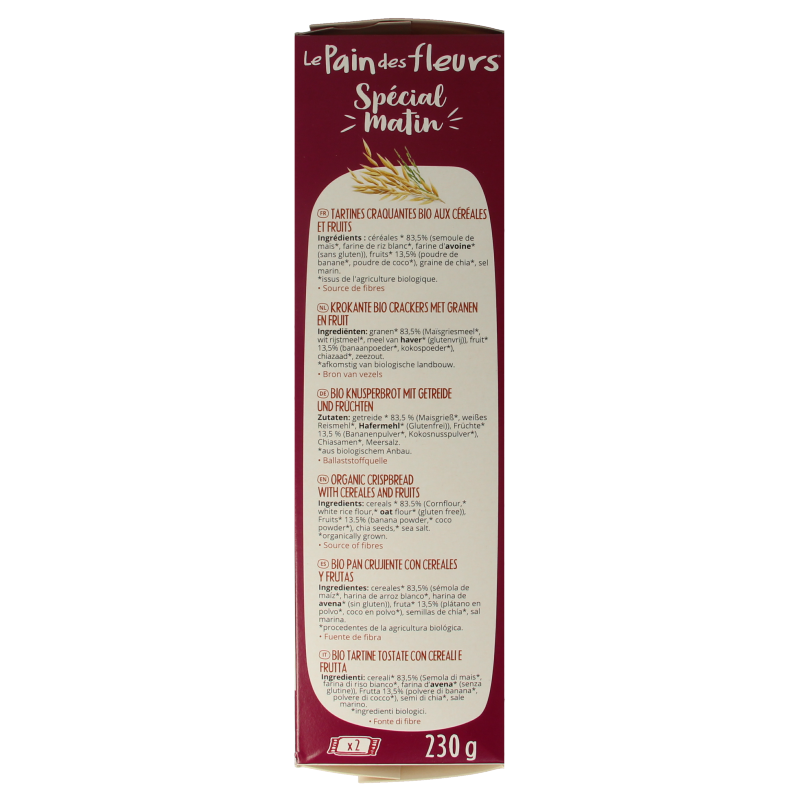 Pain Des Fleurs Special matin muesli ontbijtcrackers bio 230 Gram