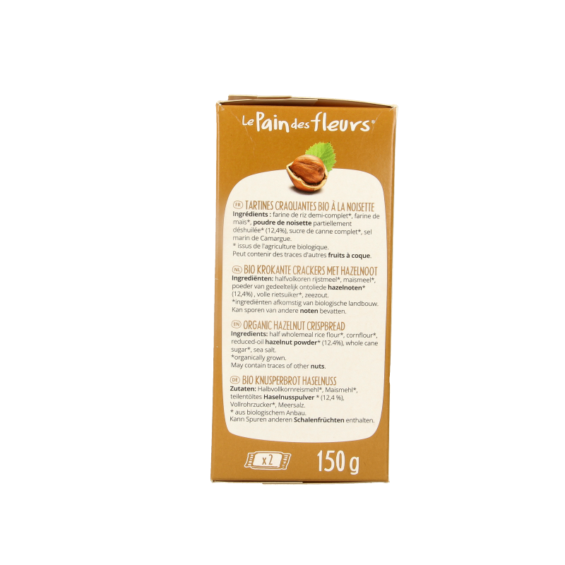 Pain Des Fleurs Krokante bio crackers met hazelnoot glutenvrij 150 Gram