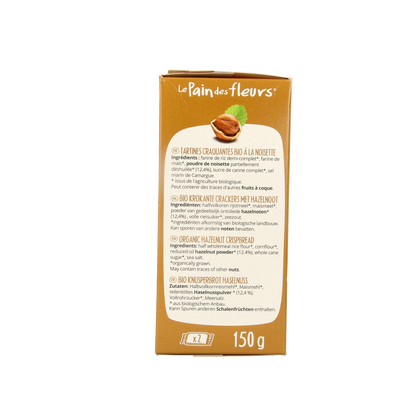Pain Des Fleurs Krokante crackers hazelnoot glutenvrij bio 150.00 Gram