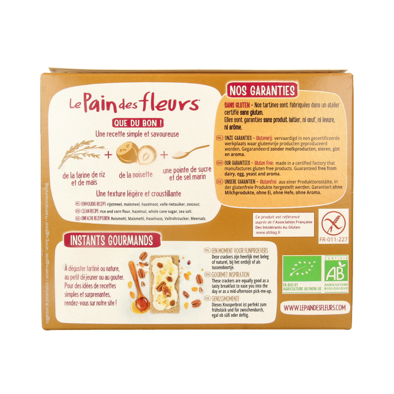 Pain Des Fleurs Krokante bio crackers met hazelnoot glutenvrij 150 Gram