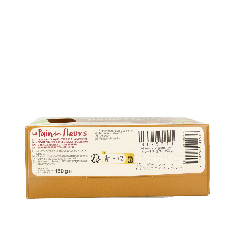 Pain Des Fleurs Krokante bio crackers met hazelnoot glutenvrij 150 Gram