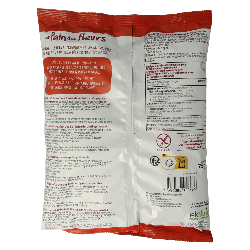 Pain Des Fleurs Chips paprika glutenvrij bio 75 Gram
