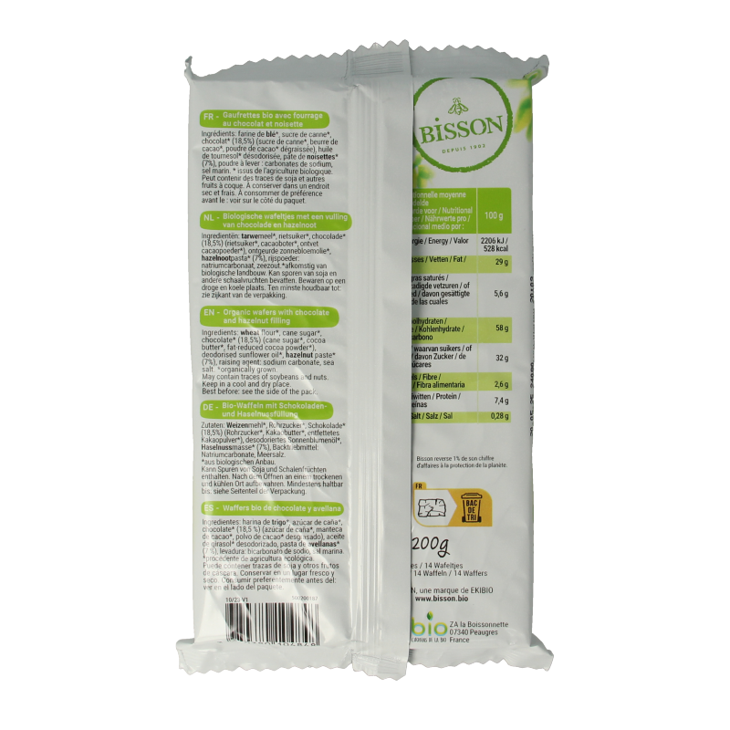 Bisson Wafels choco hazelnoot bio 200 Gram