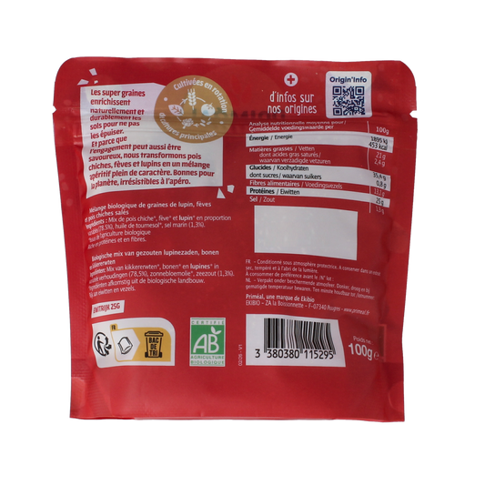 Primeal Kikkererwten, bonen, lupines mix gezouten bio 100.00 Gram