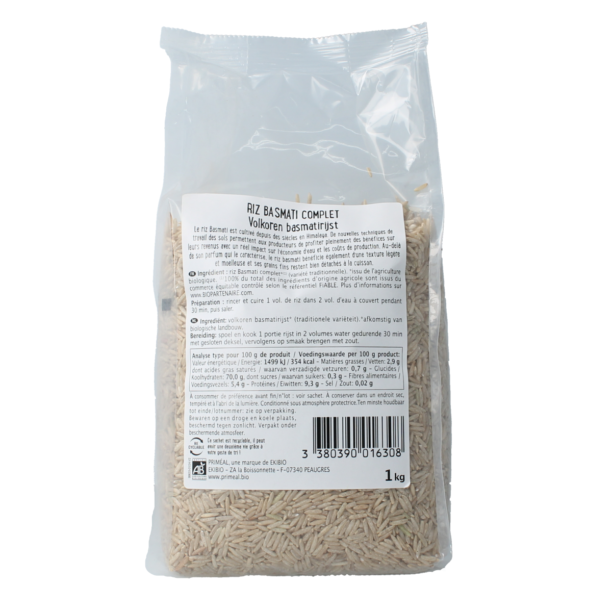 Primeal Volkoren basmati rijst bio 1 Kilogram
