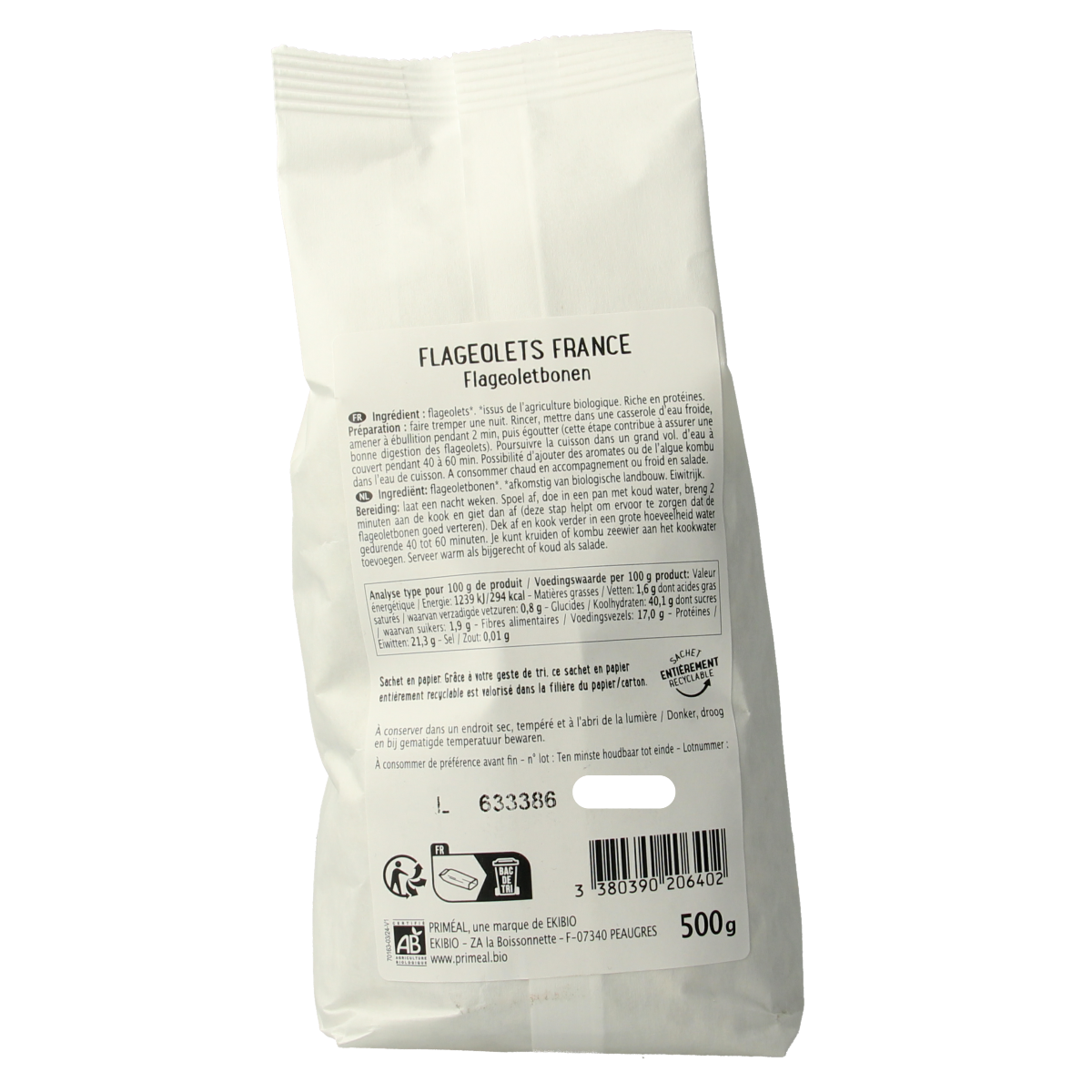 Primeal Flageoletbonen bio 500.00 Gram
