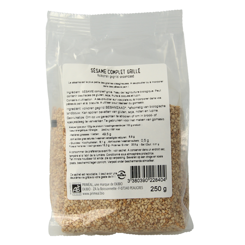 Primeal Volkoren gegrild sesamzaad bio 250 Gram