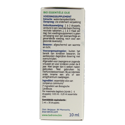 Ladrome Jeneverbes olie bio 10.00 Milliliter