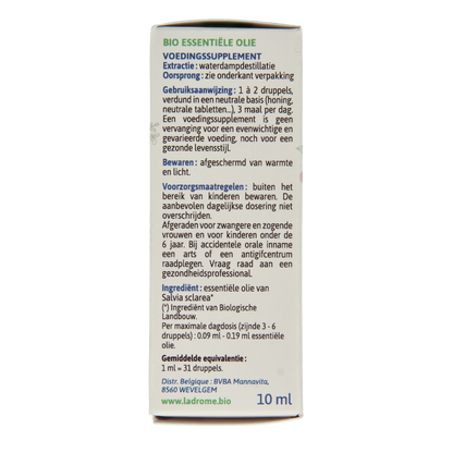 Ladrome Scharlei olie bio 10.00 Milliliter