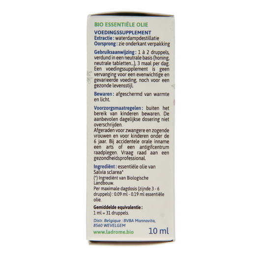 Ladrome Scharlei olie bio 10.00 Milliliter