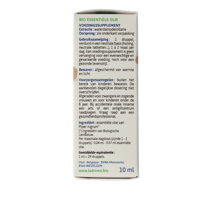 Ladrome Zwarte peper olie bio 10.00 Milliliter