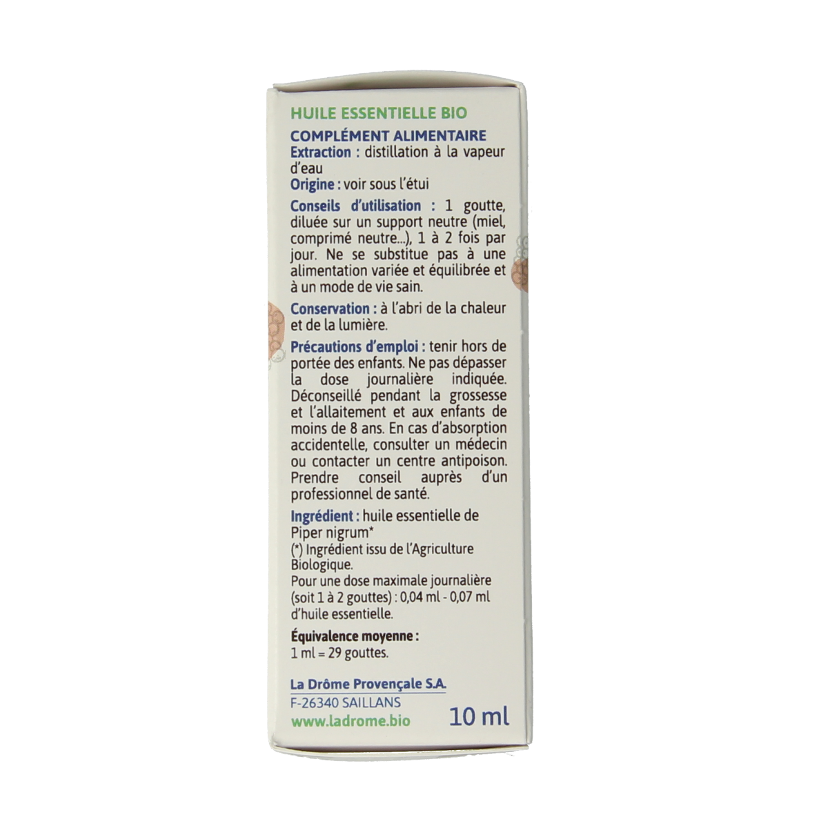Ladrome Zwarte peper olie bio 10.00 Milliliter