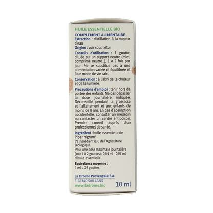 Ladrome Zwarte peper olie bio 10.00 Milliliter