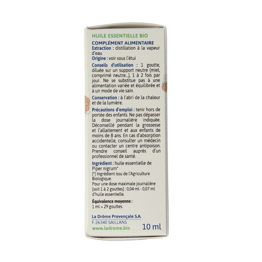 Ladrome Zwarte peper olie bio 10.00 Milliliter