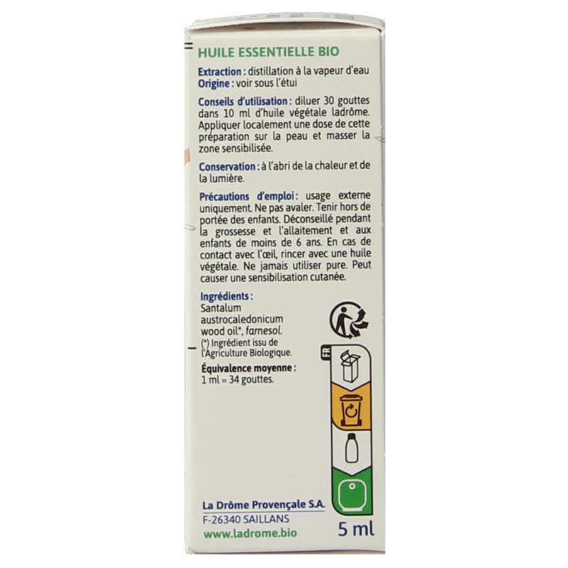 Ladrome Sandelhout olie bio 5 Milliliter