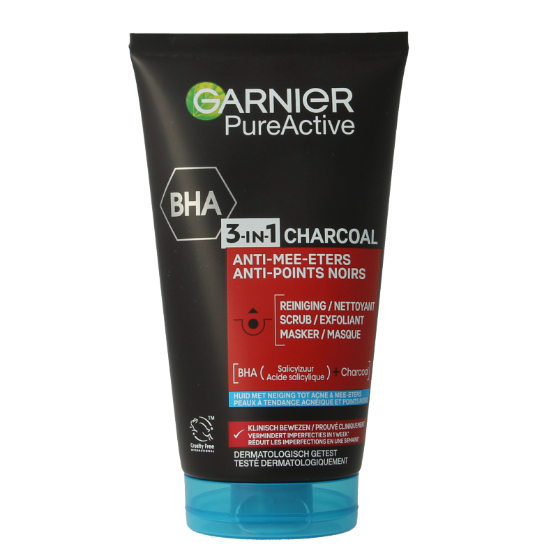 Garnier SkinActive  pure active 3-in-1 charcoal reiniging 150 Milliliter