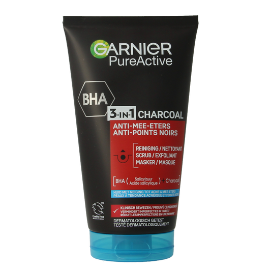 Garnier SkinActive  pure active 3-in-1 charcoal reiniging 150 Milliliter