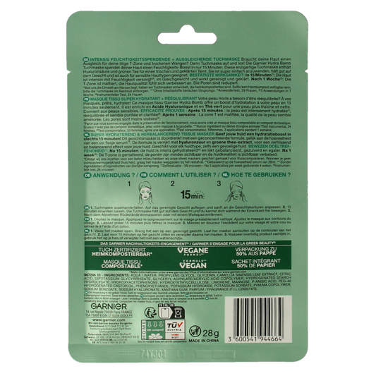 Garnier SkinActive tissuemasker hydra bomb groene thee  1 Stuks