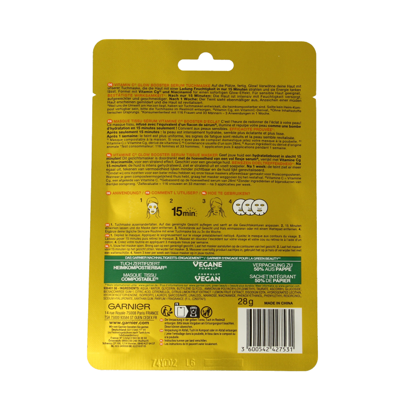Garnier SkinActive vitamine C sheet mask 28 Gram