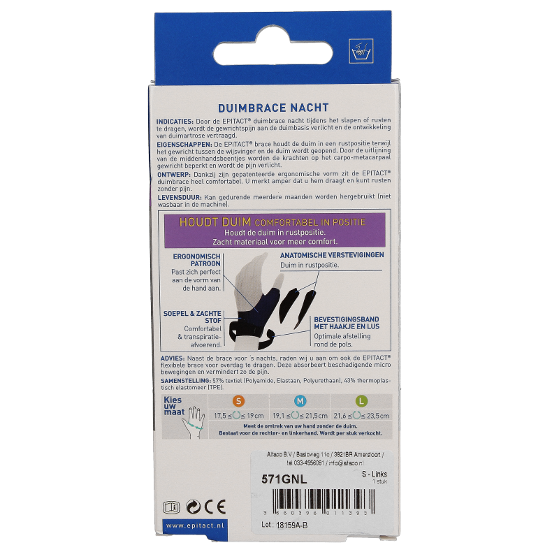 Epitact Duim orthese nacht links maat S 1 Stuks