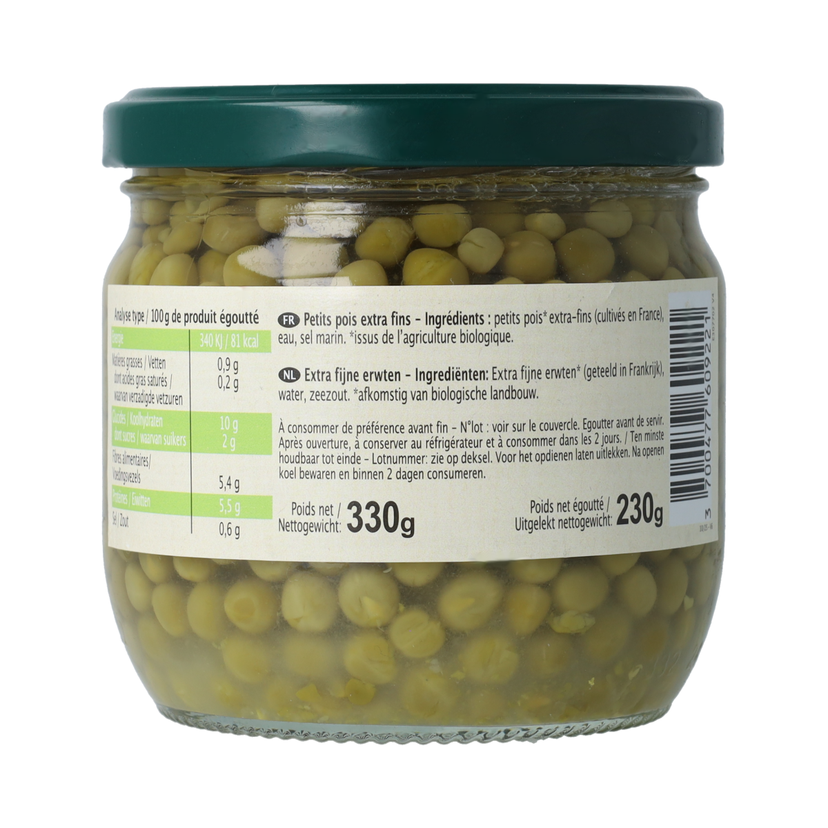 Primeal Doperwten extra fijn bio 330.00 Gram