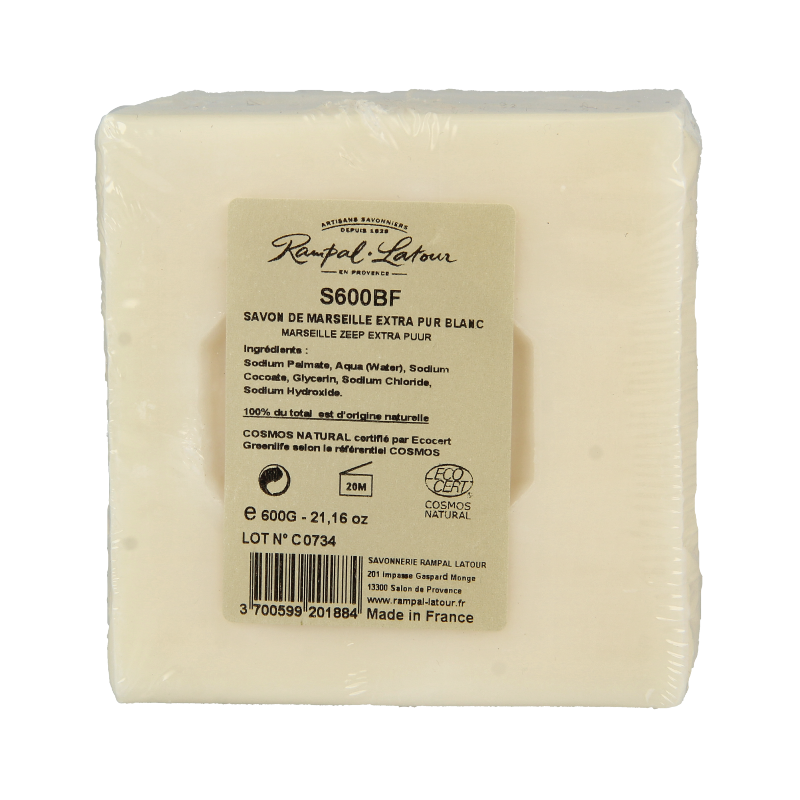 Rampal Latour  Marseille zeep cube wit 600 Gram
