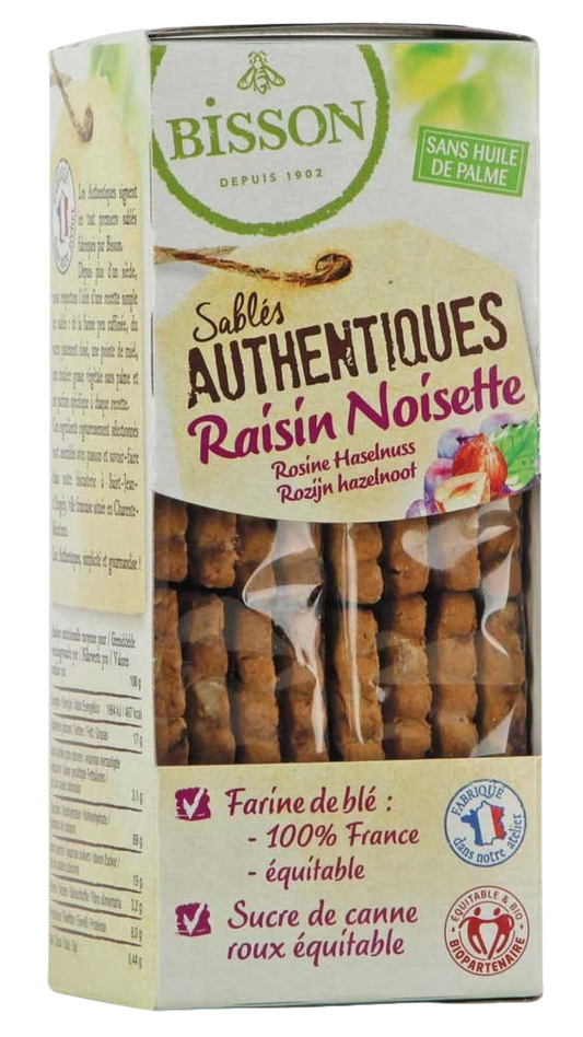 Bisson Authentieke zandkoekjes met hazelnoot/rozijnen bio 175 Gram