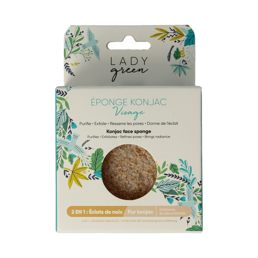 Lady Green Konjac gezichtsspons crushed walnut 1.00 Stuks