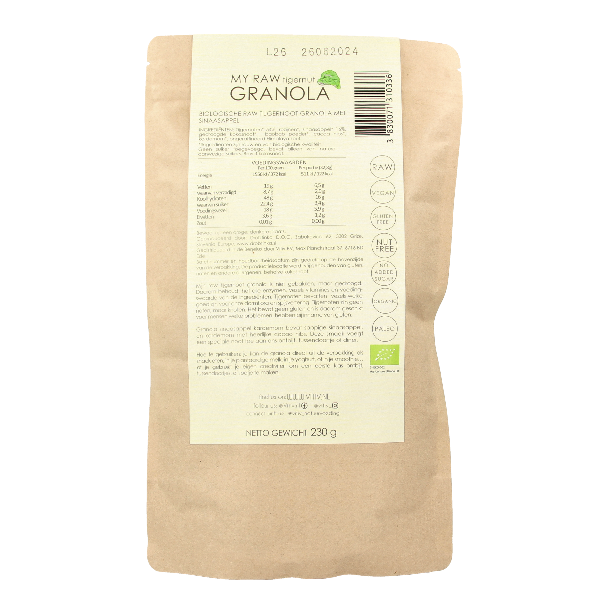 Vitiv Tijgernoot granola sinas kardemom bio 230 Gram
