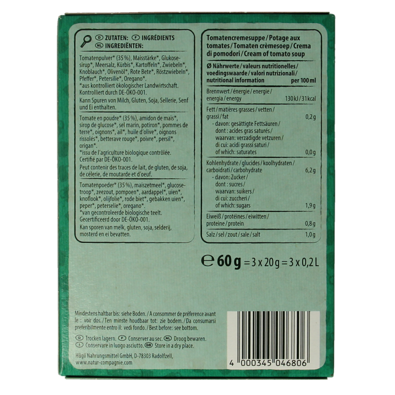 Natur Compagnie Fixe tasse instant soep tomaat bio  60 Gram