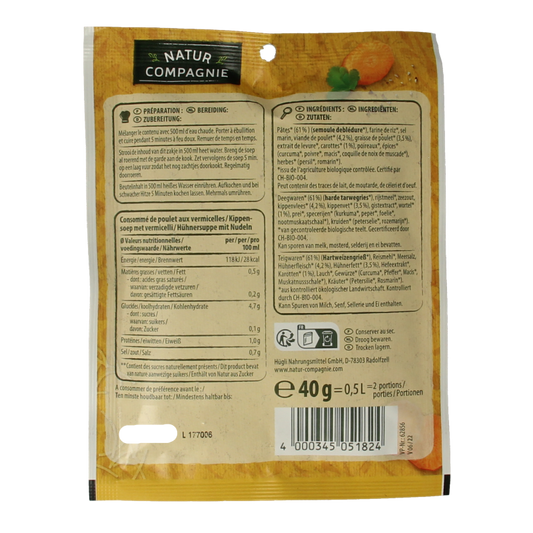 Natur Compagnie Kippensoep met vermicelli bio 40 Gram