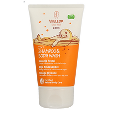 Weleda Kids 2-in-1 shampoo & bodywash blije sinaasappel 150 Milliliter