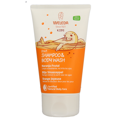 Weleda Kids 2-in-1 shampoo & bodywash blije sinaasappel 150.00 Milliliter