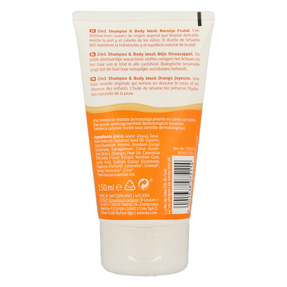 Weleda Kids 2-in-1 shampoo & bodywash blije sinaasappel 150.00 Milliliter