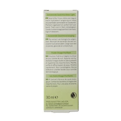 Weleda Wilg zuiverende gezichtscreme light 30 Milliliter