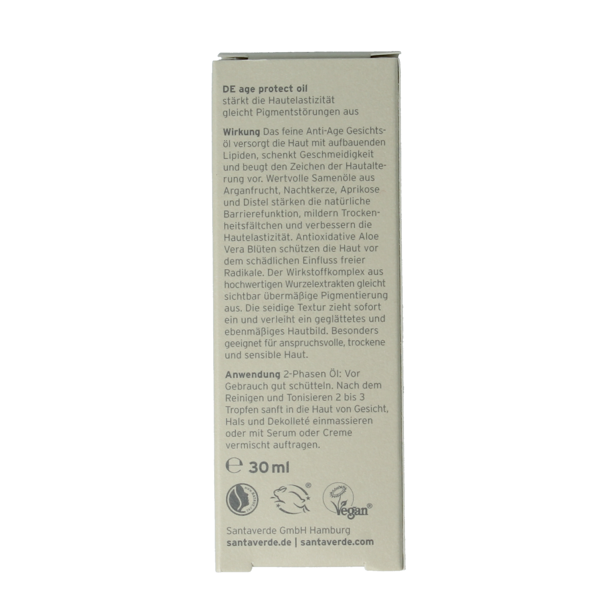 Santaverde Aloe vera age protect gezichtsolie 30.00 Milliliter