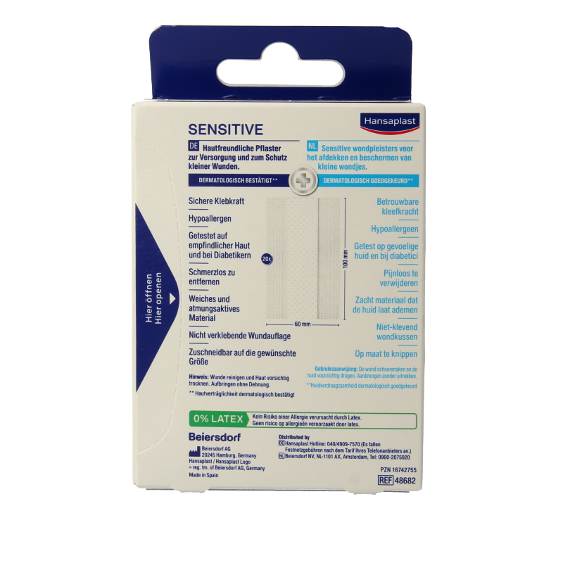Hansaplast Sensitive 2m x 6cm 1 Stuks