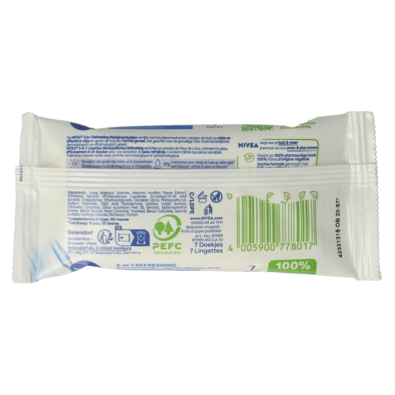 Nivea 3-in-1 Verfrissende doekjes mini 7 Stuks