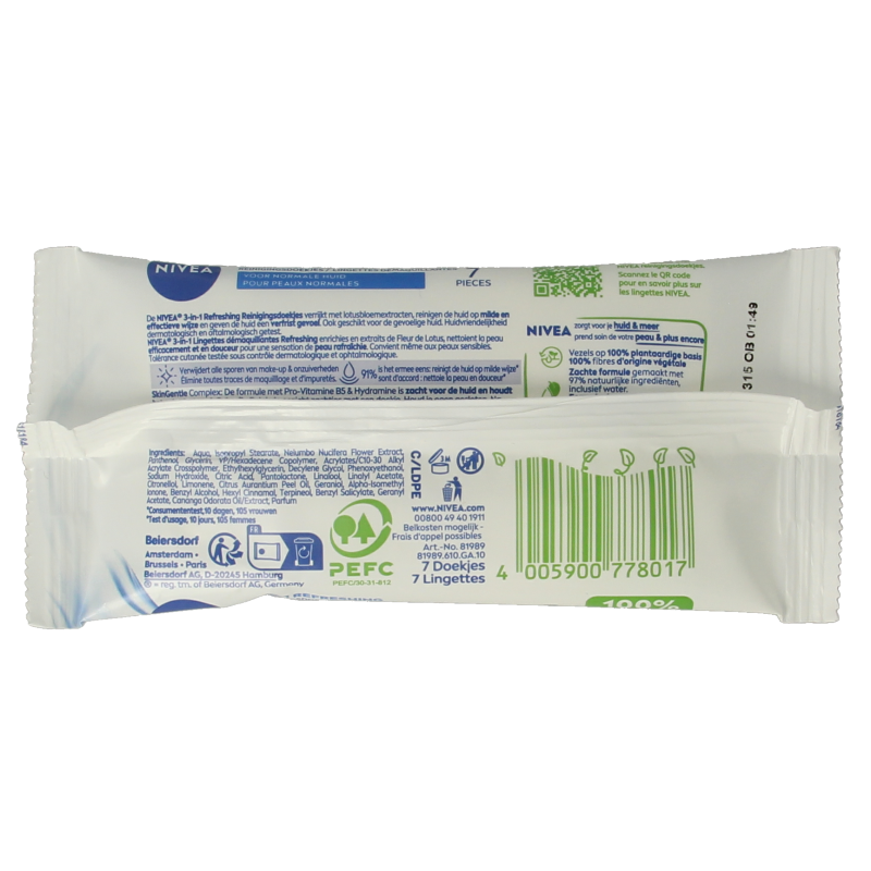 Nivea 3-in-1 Verfrissende doekjes mini 7 Stuks