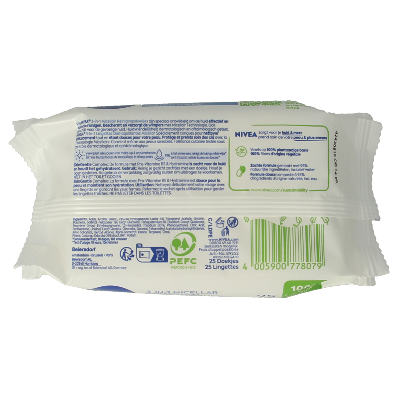 Nivea 3-in-1 verzorgende micellair reindoek 25 Stuks