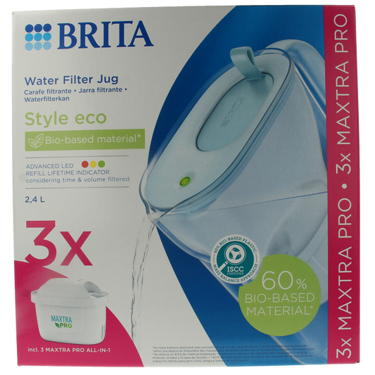 Brita Waterfilterbundel cool powder blue + 3 filters 1 Stuks