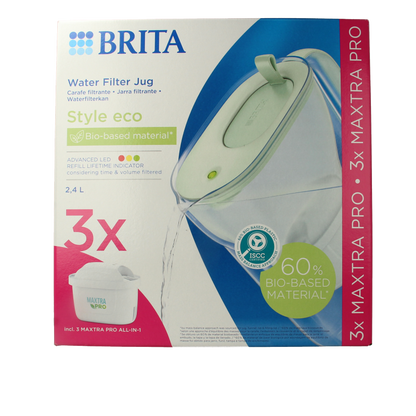 Brita Waterfilterbundel cool powder green + 3 filters 1 Stuks