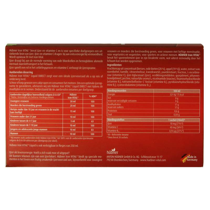 Hubner Iron vital vloeibaar ijzer 20x10ml 20 Stuks