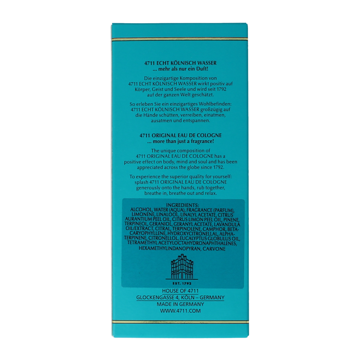 4711 Eau de cologne molanus bottle in folding box 150.00 Milliliter