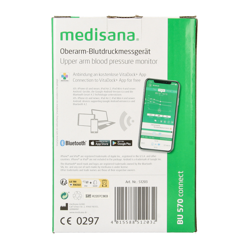 Medisana Bloeddrukmeter BU 570 connect bovenarm wit 1 Stuks