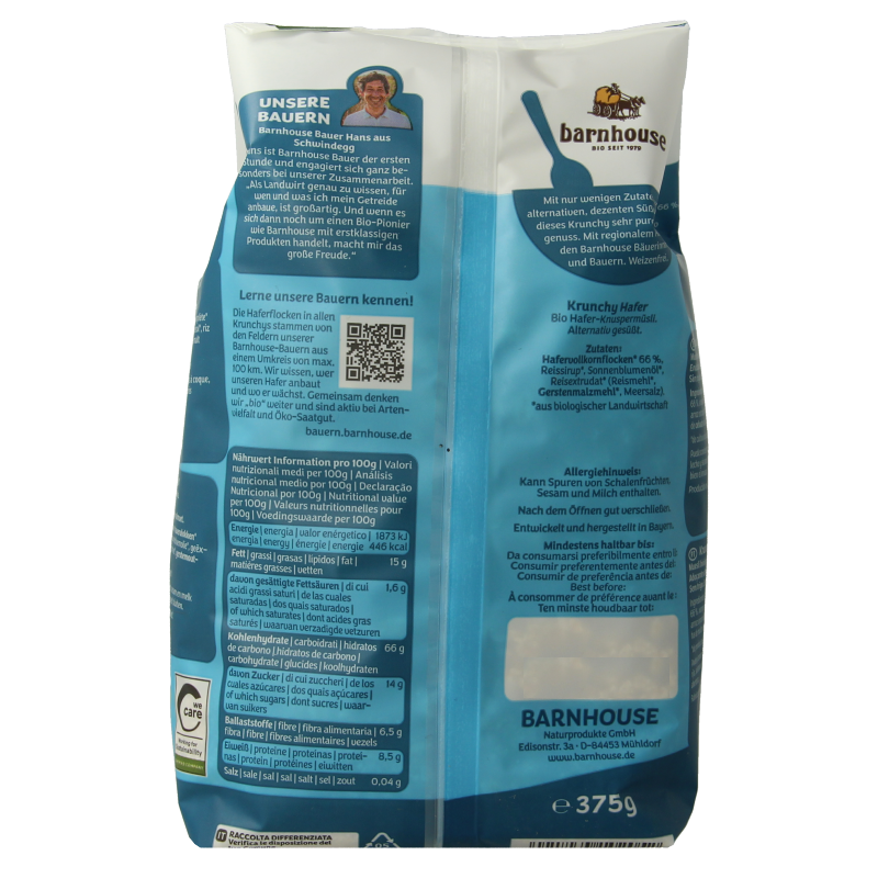 Barnhouse Krunchy pur haver suikervrij bio 375 Gram