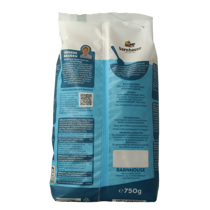 Barnhouse Krunchy pur haver zonder toegevoegde suikers bio  750 Gram