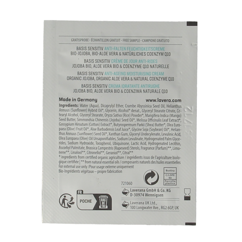 Lavera Sample basis sensitive Q10 dagcreme bio 100 Stuks